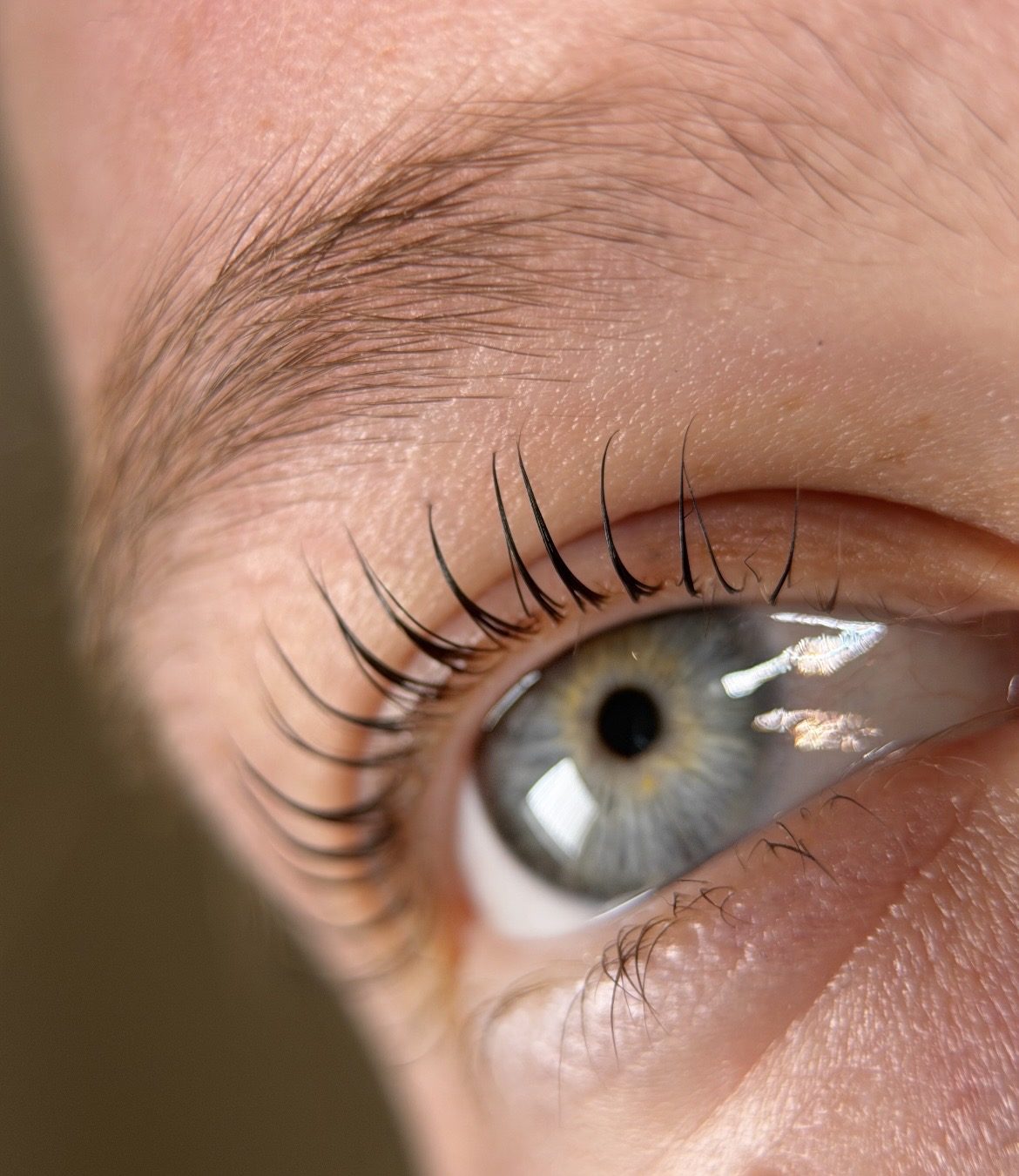 Opgekrulde wimpers van een klant na haar lash lift